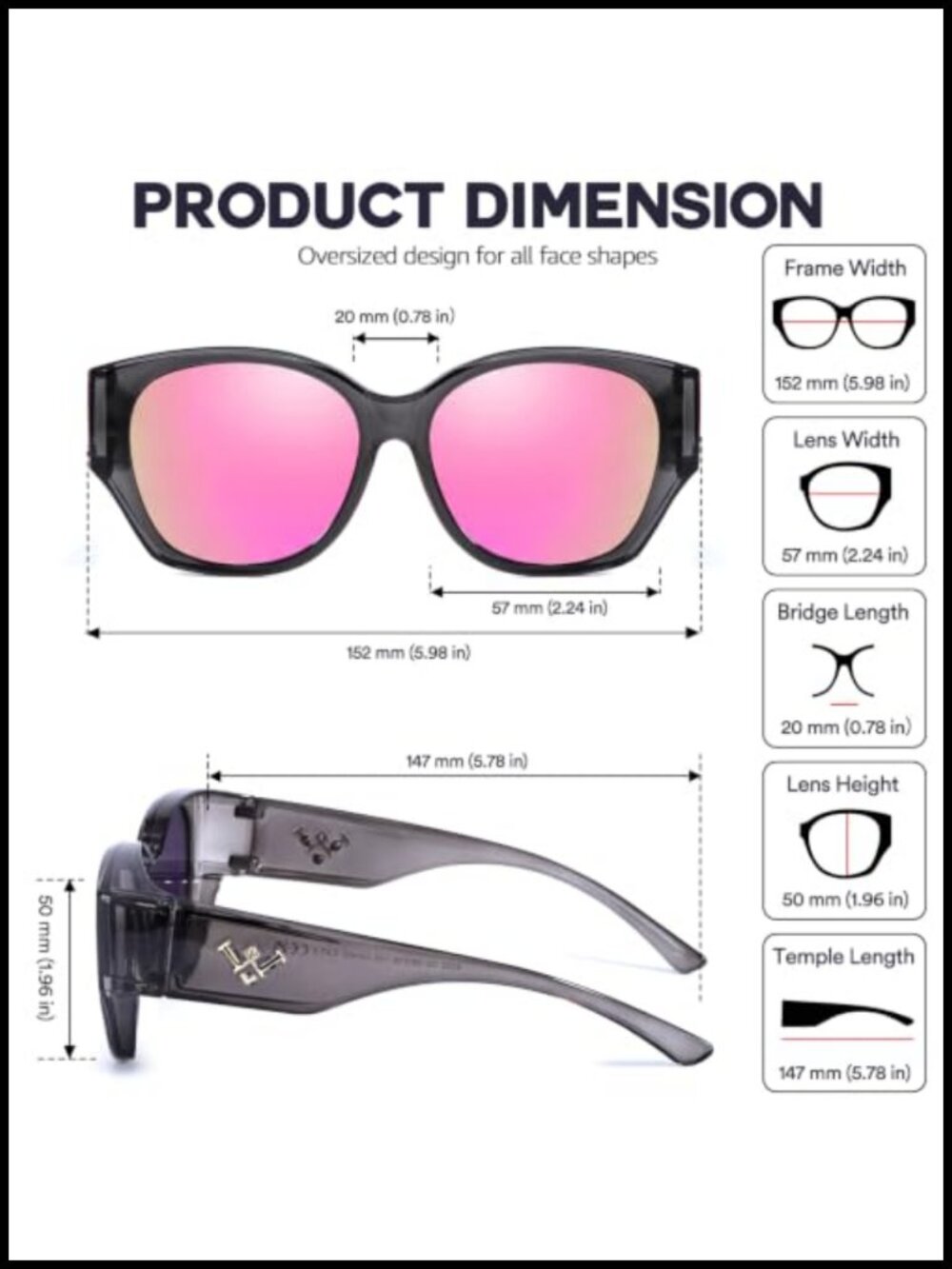 Polarized Fit Over Sunglasses Oversized UV Protection TR90 - Picture 4 of 6